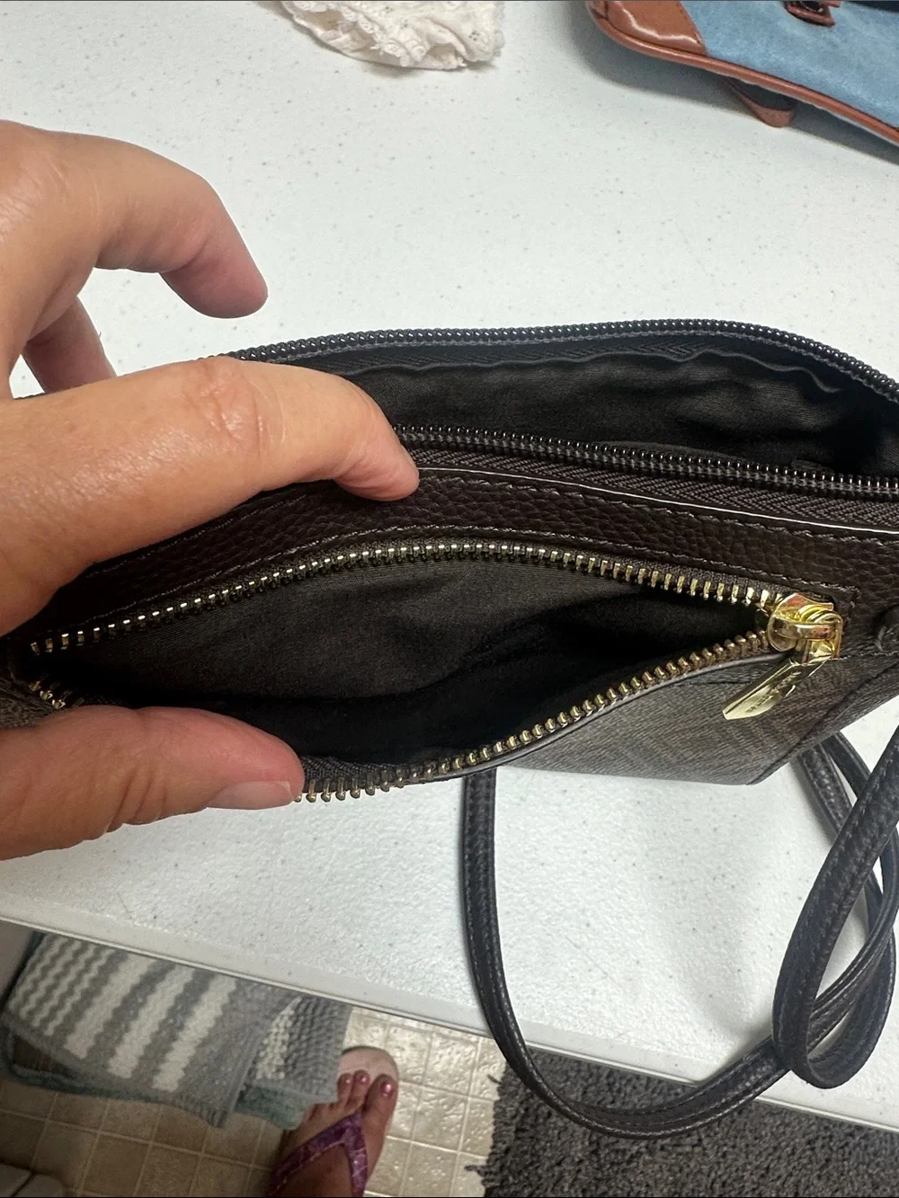 Liz Claiborne Brown Diamond-Pattern Crossbody with Gold Hardware